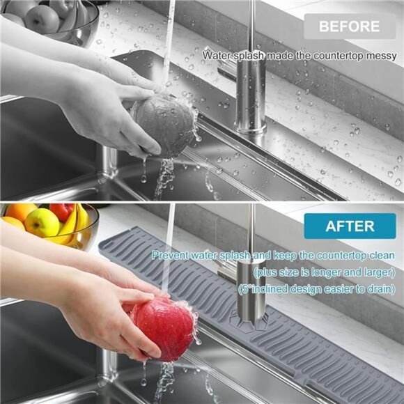 Longer Sink Splash Guard Mat 30 inch, Silicone Faucet Handle Drip Catcher Tray, - Picture 6 of 8